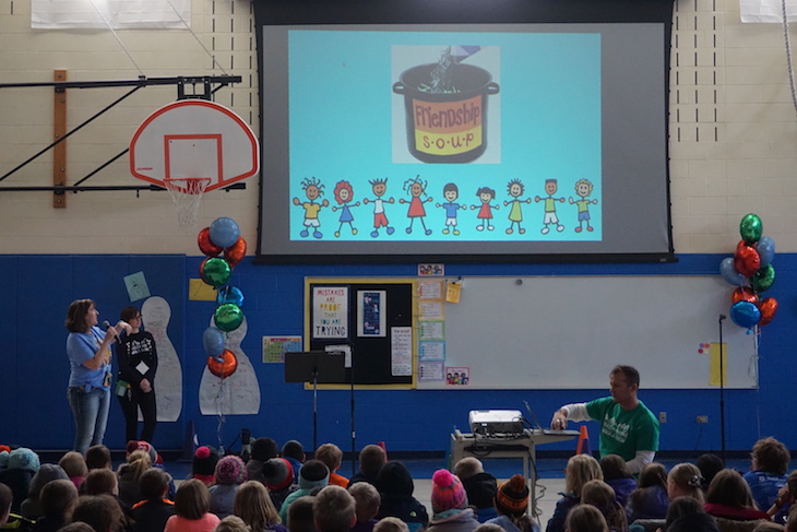 GMS Instructional Coach Kelly Woodard, Speech Pathologist Sabina Walker, and Second Grade Teacher Chad Clarey shared the ingredients of a great friendship to prepare students for the Friendship Walk.