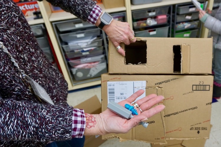 <p>Using funds from a Batavia Mothers’ Club grant, GMS Teachers Sue Palombella and Sarah Barrett purchased reusable “Makedo” tools for students to piece together cardboard. No more tape!</p>
